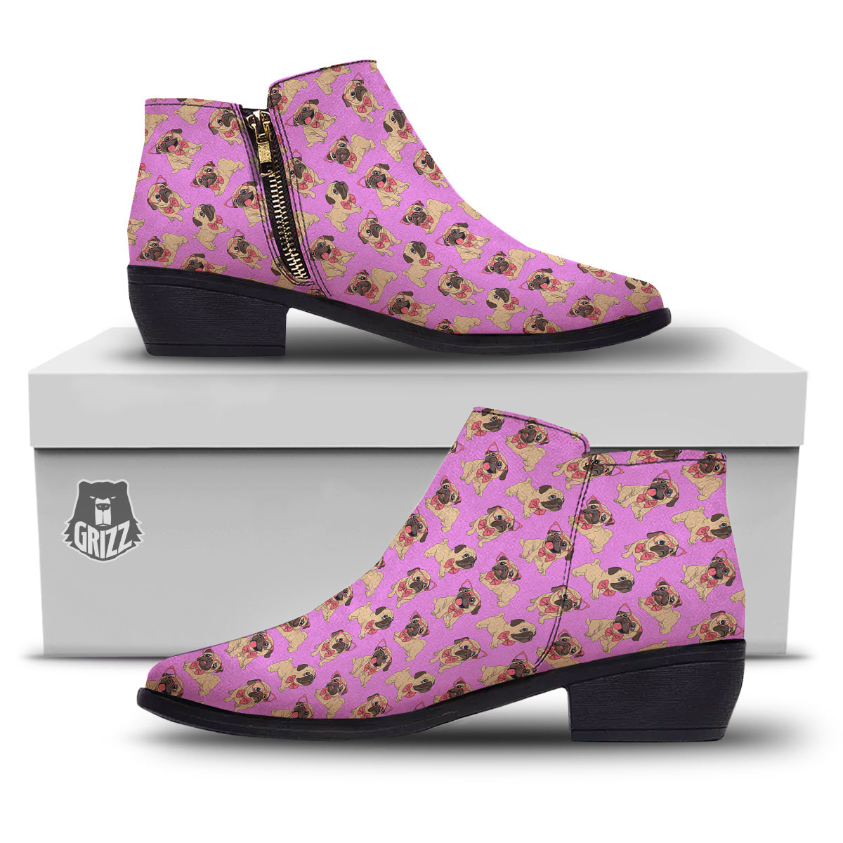 Pug Cute Print Pattern Ankle Boots-grizzshop