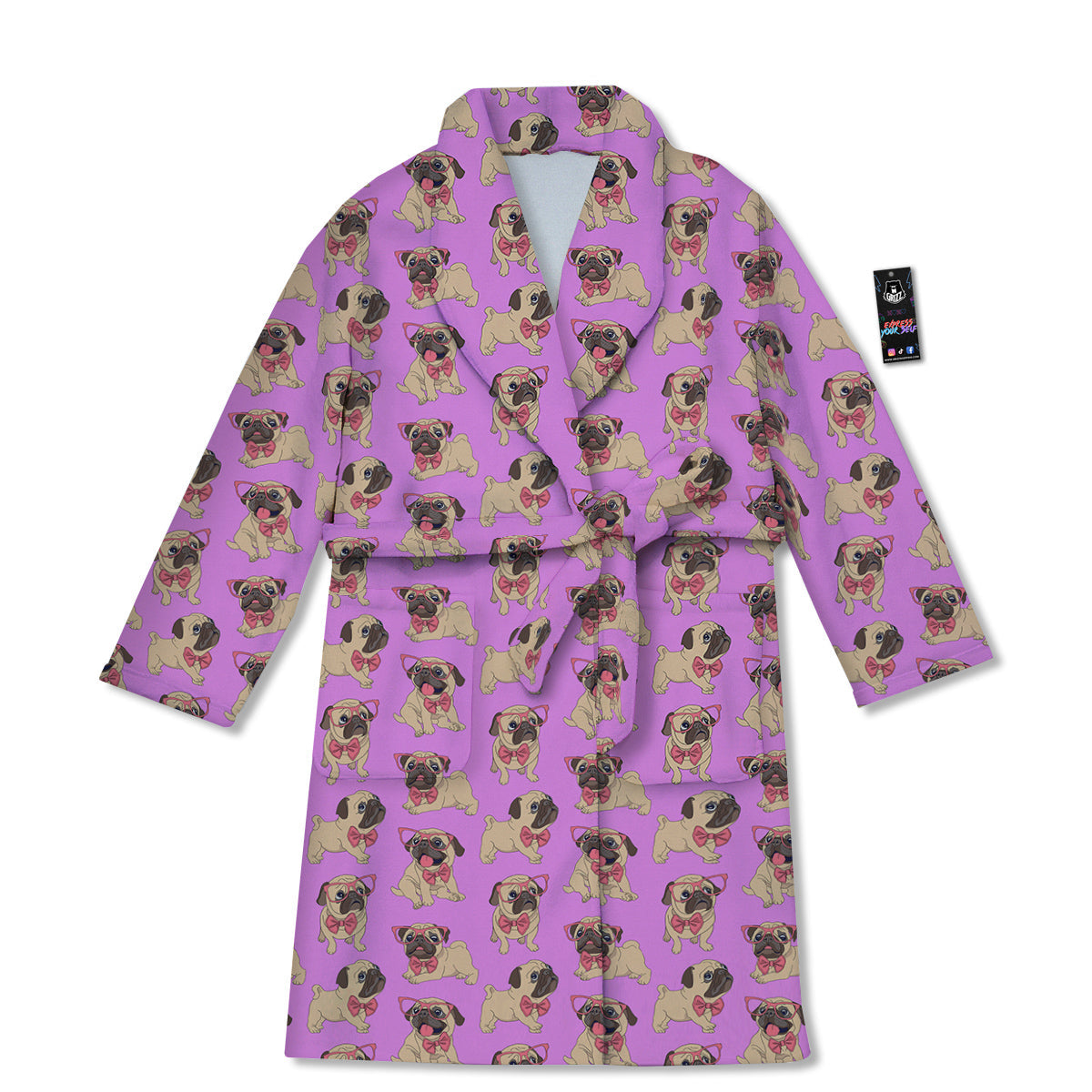 Pug Cute Print Pattern Bathrobe-grizzshop