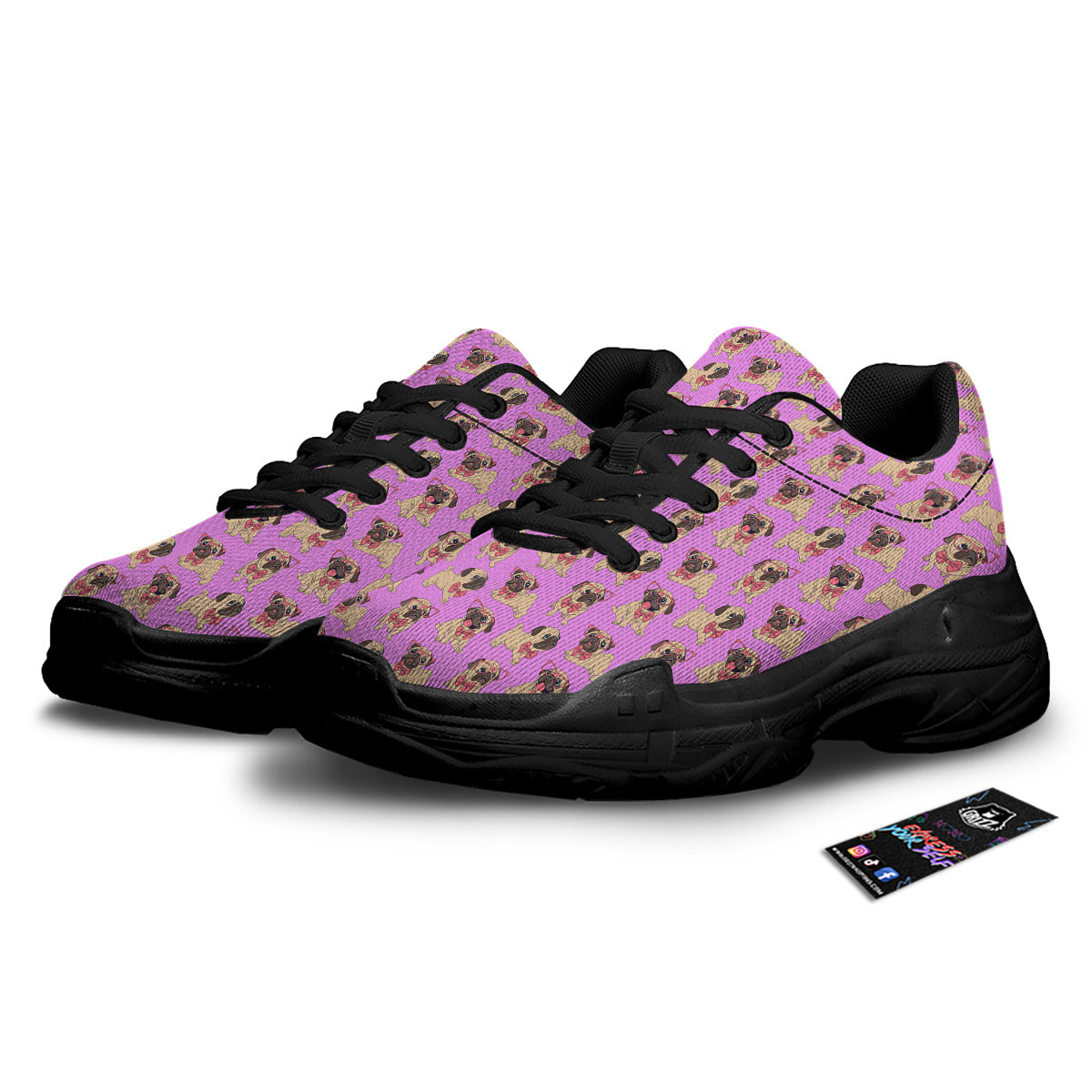 Pug Cute Print Pattern Black Chunky Shoes-grizzshop