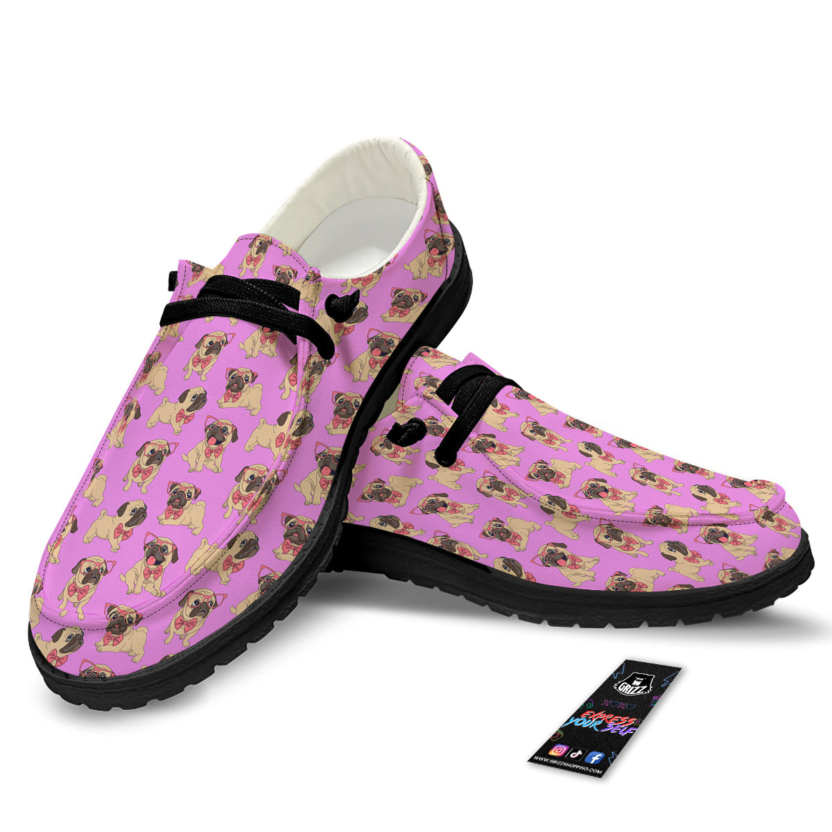Pug Cute Print Pattern Black Loafers-grizzshop