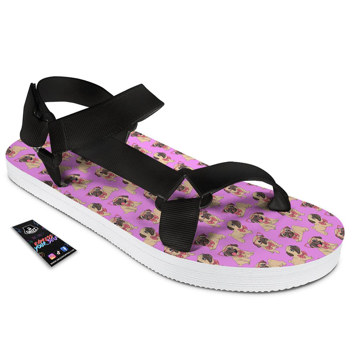 Pug Cute Print Pattern Black Open Toe Sandals-grizzshop
