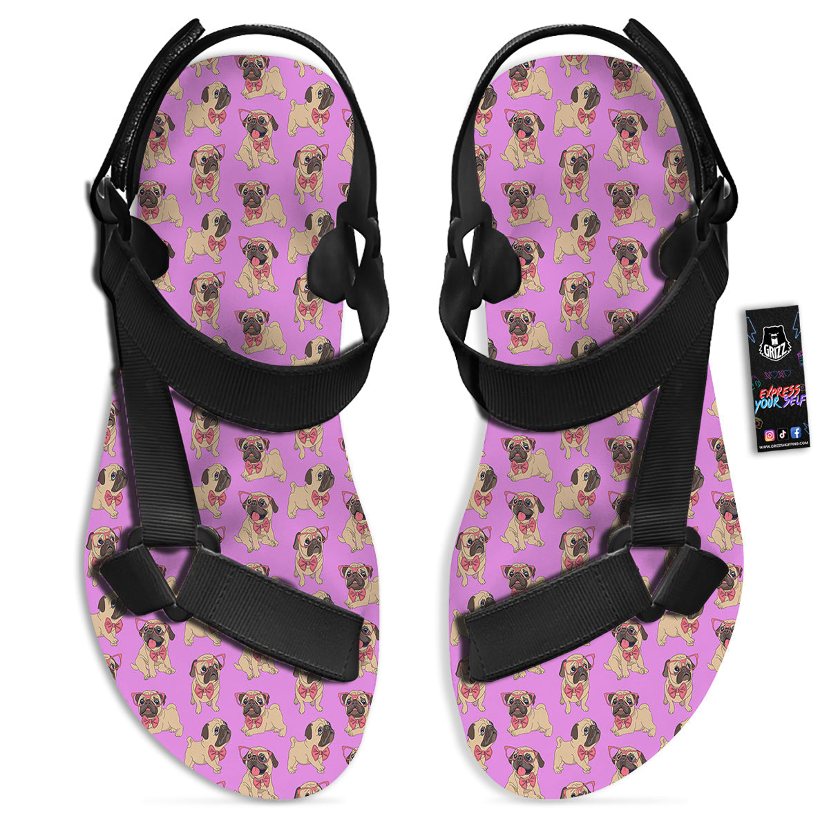 Pug Cute Print Pattern Black Open Toe Sandals-grizzshop