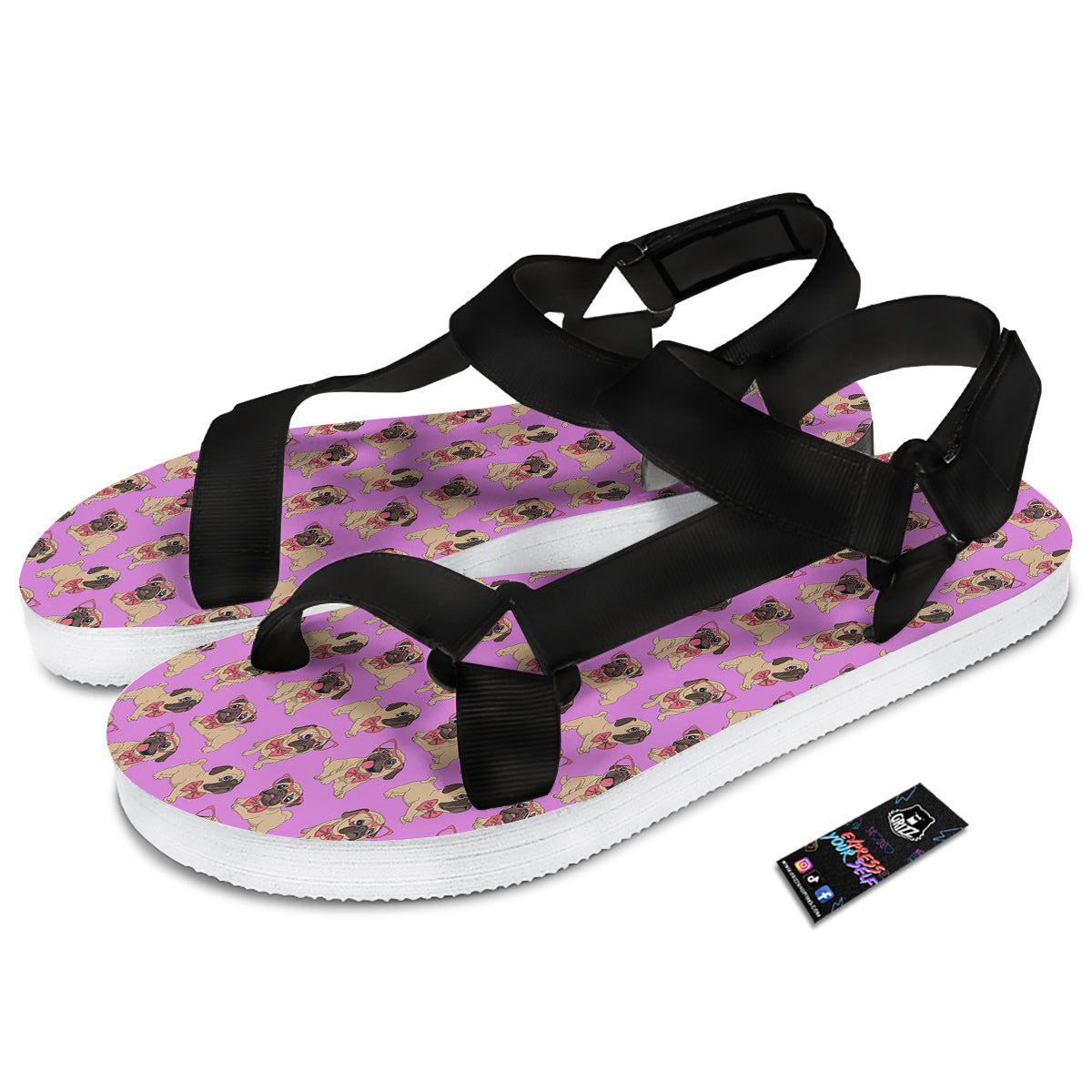 Pug Cute Print Pattern Black Open Toe Sandals-grizzshop