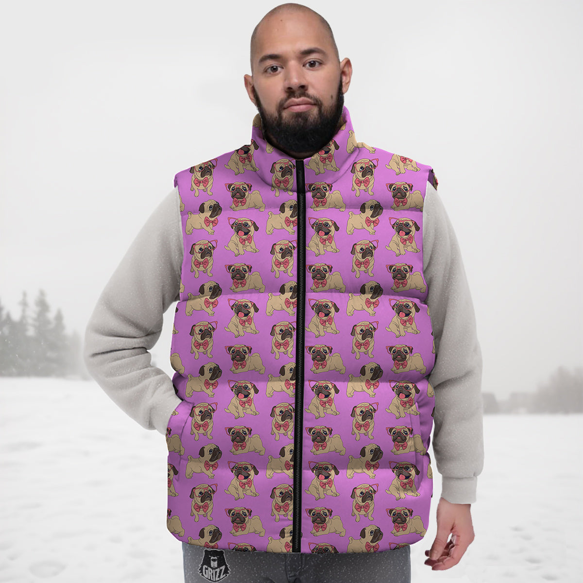 Pug Cute Print Pattern Down Vest