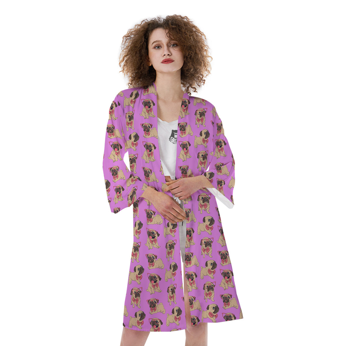 Pug Cute Print Pattern Kimono-grizzshop