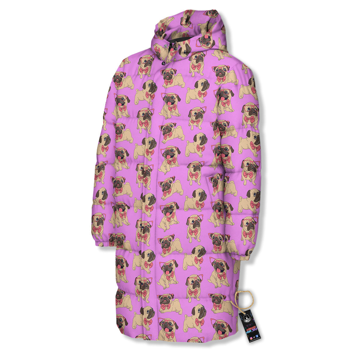 Pug Cute Print Pattern Long Down Jacket-grizzshop