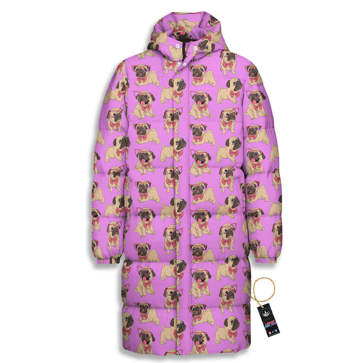 Pug Cute Print Pattern Long Down Jacket-grizzshop