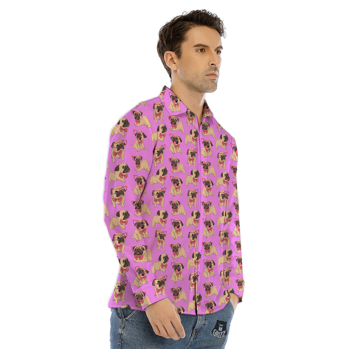 Pug Cute Print Pattern Men's Dress Shirts-grizzshop