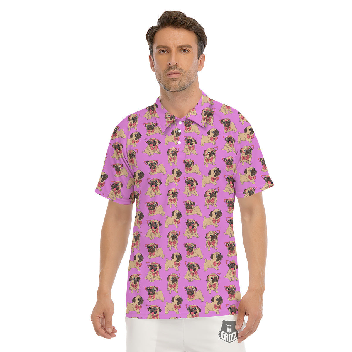 Pug Cute Print Pattern Men's Golf Shirts-grizzshop