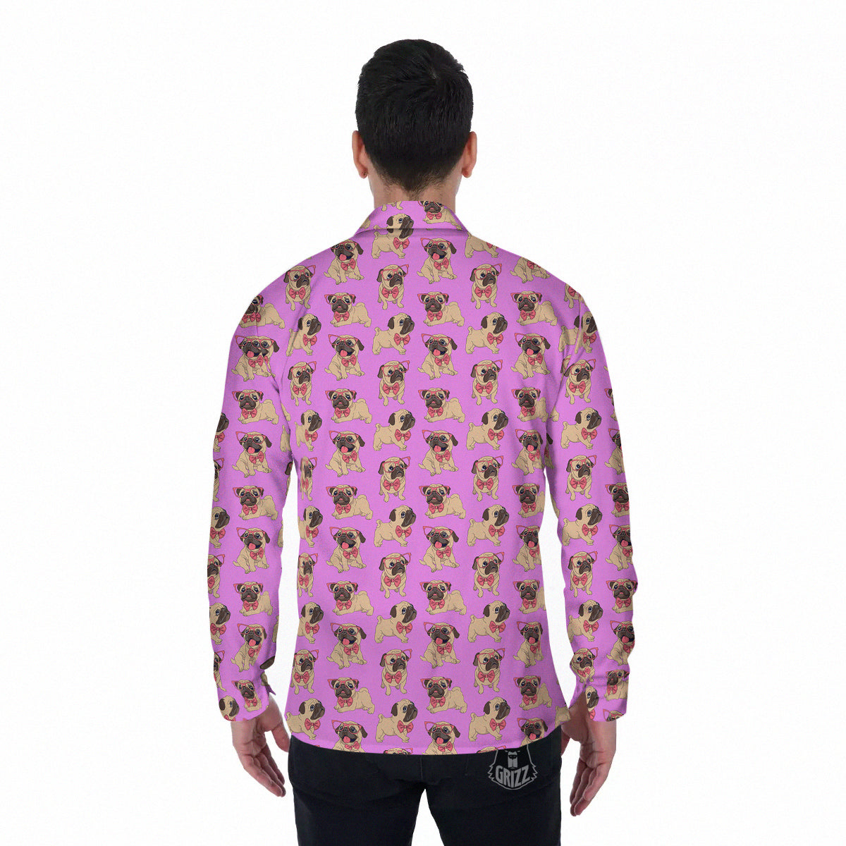 Pug Cute Print Pattern Men's Long Sleeve Shirts-grizzshop