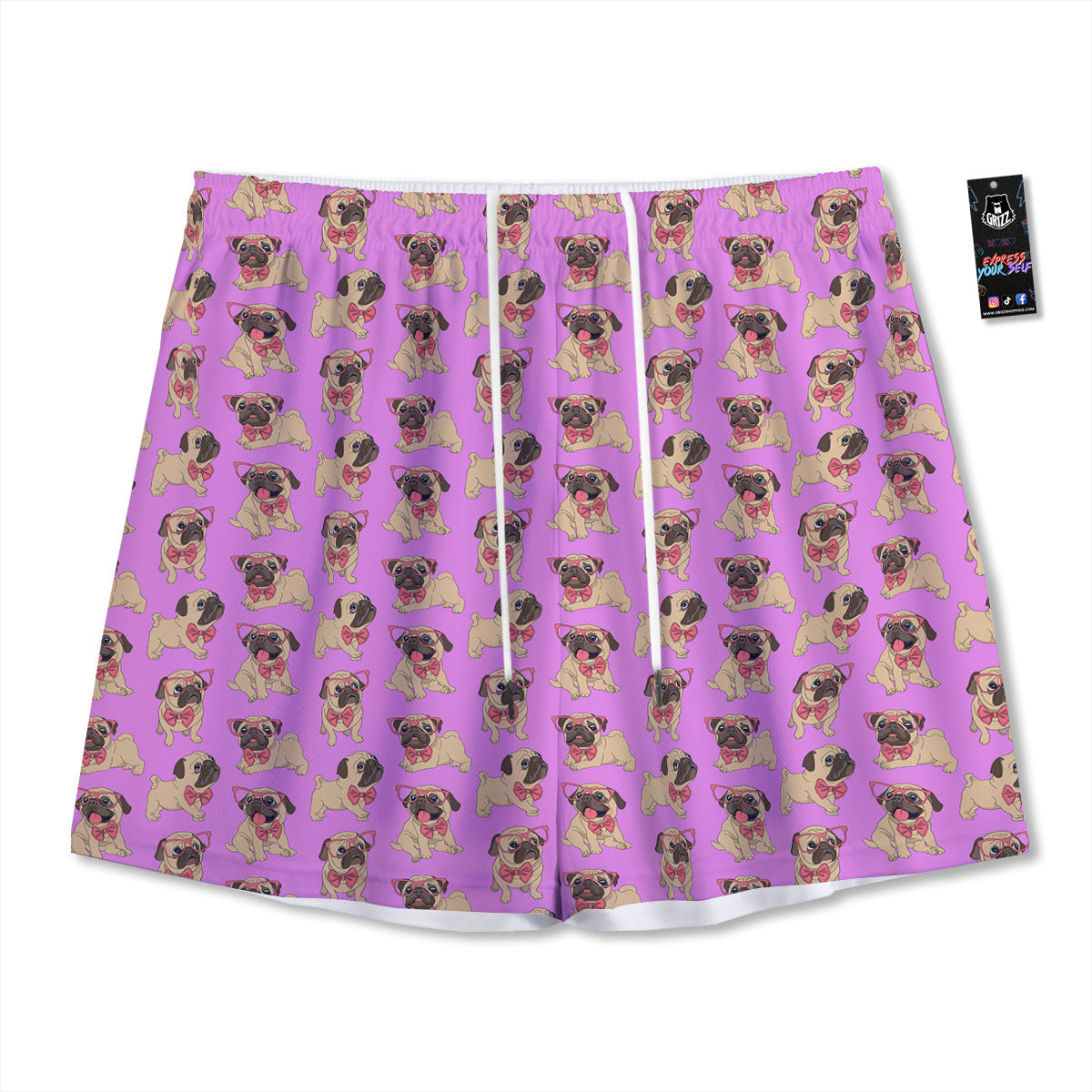 Pug Cute Print Pattern Mesh Shorts