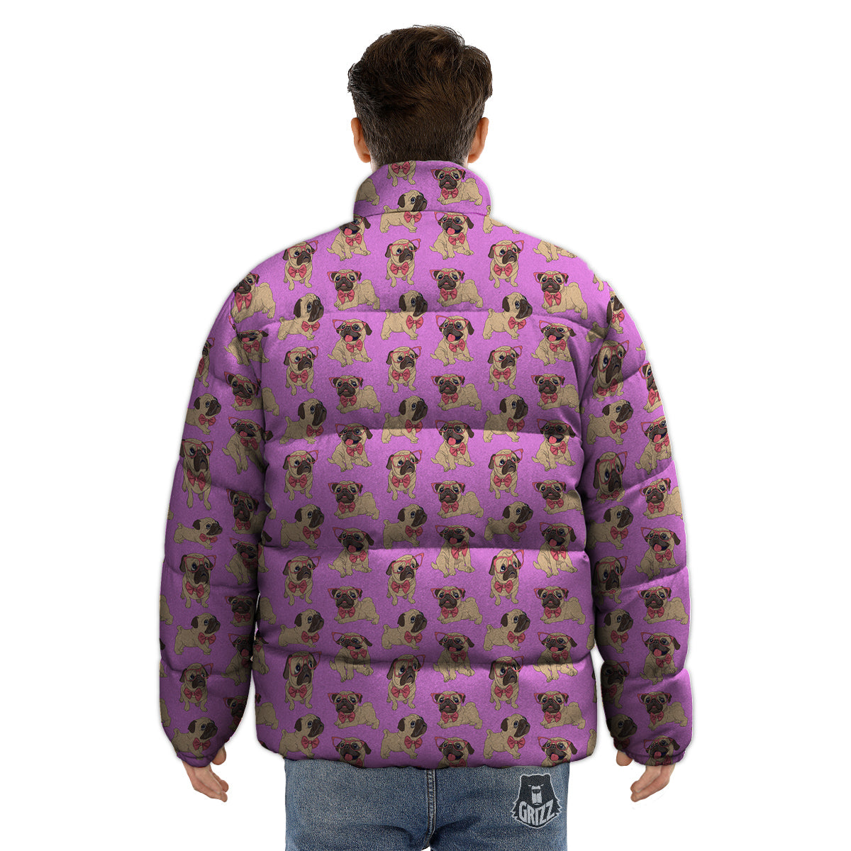 Pug Cute Print Pattern Puffer Jacket-grizzshop
