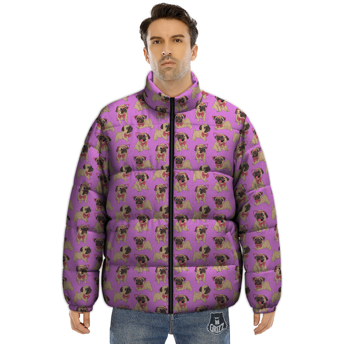 Pug Cute Print Pattern Puffer Jacket-grizzshop