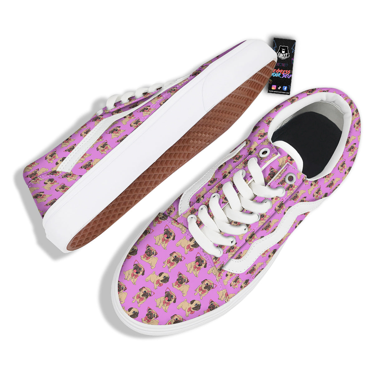 Pug Cute Print Pattern Skate Shoes-grizzshop