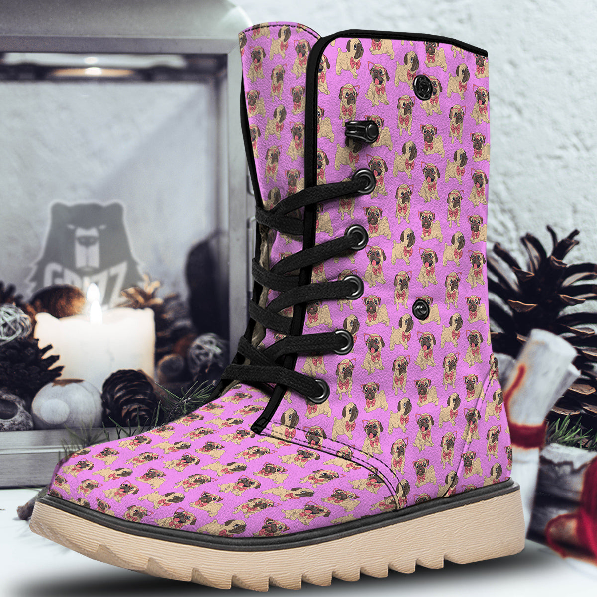 Pug Cute Print Pattern Snow Boots-grizzshop