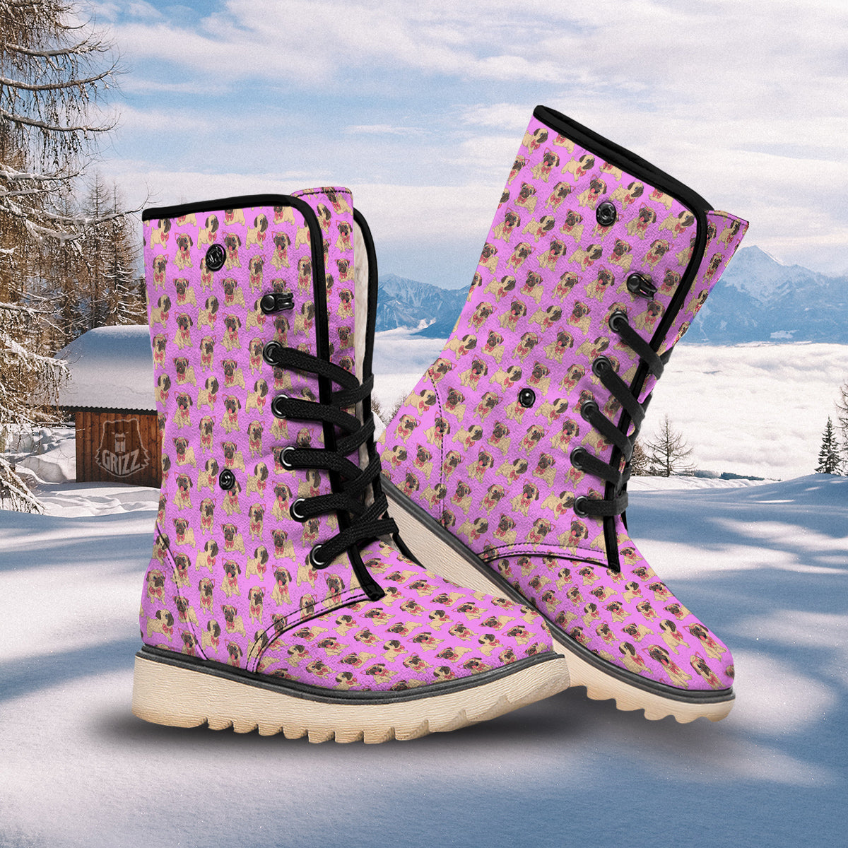 Pug Cute Print Pattern Snow Boots-grizzshop