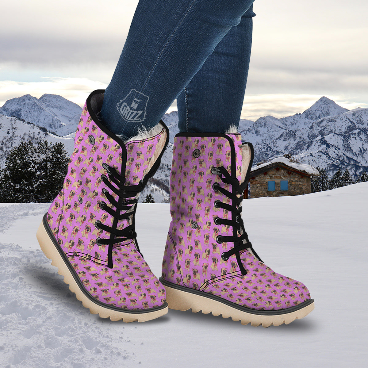 Pug Cute Print Pattern Snow Boots-grizzshop