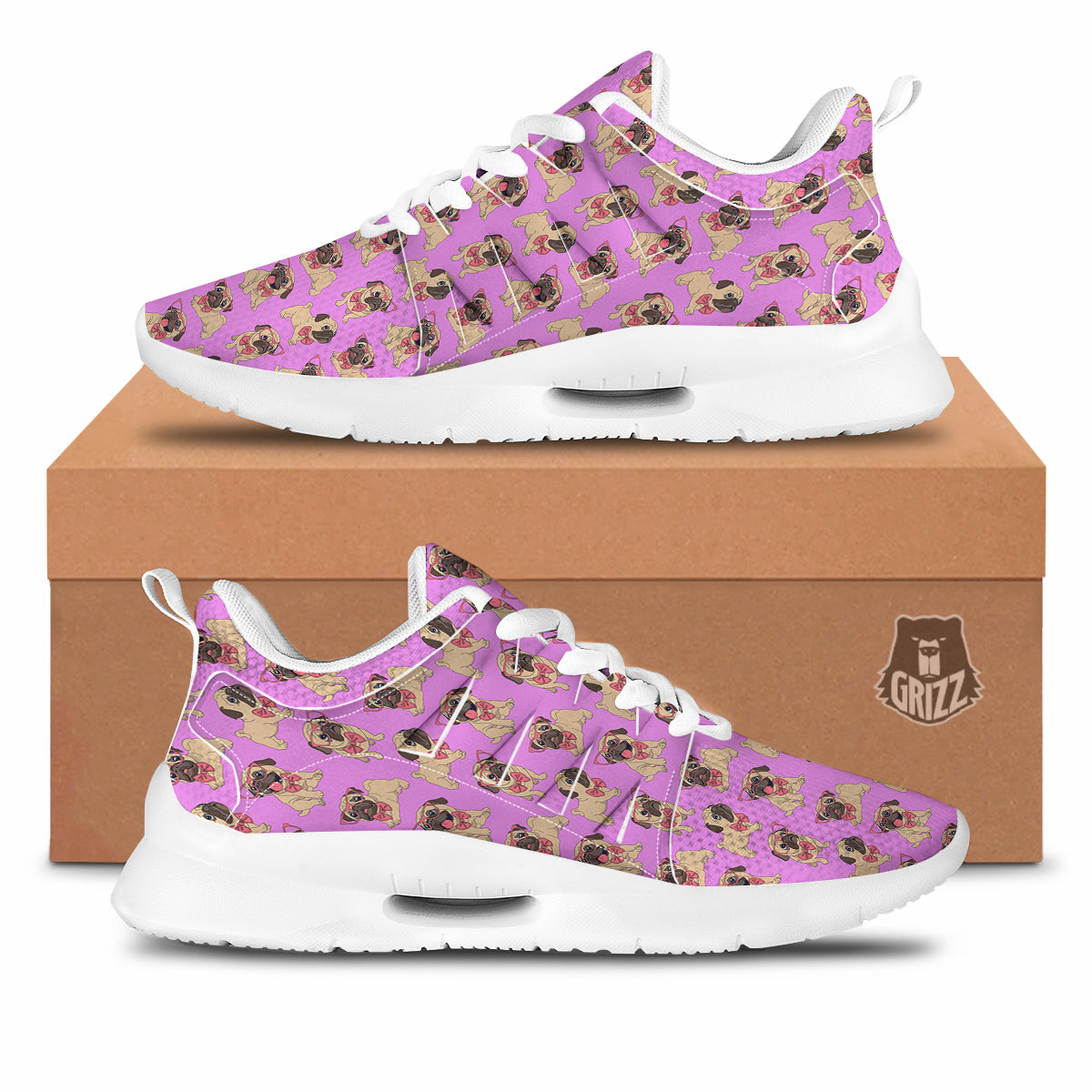 Pug Cute Print Pattern Tennis Shoes-grizzshop