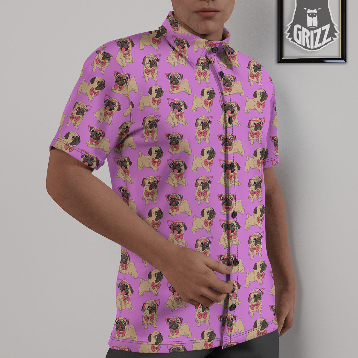 Pug Cute Print Pattern Untucked Shirts-grizzshop