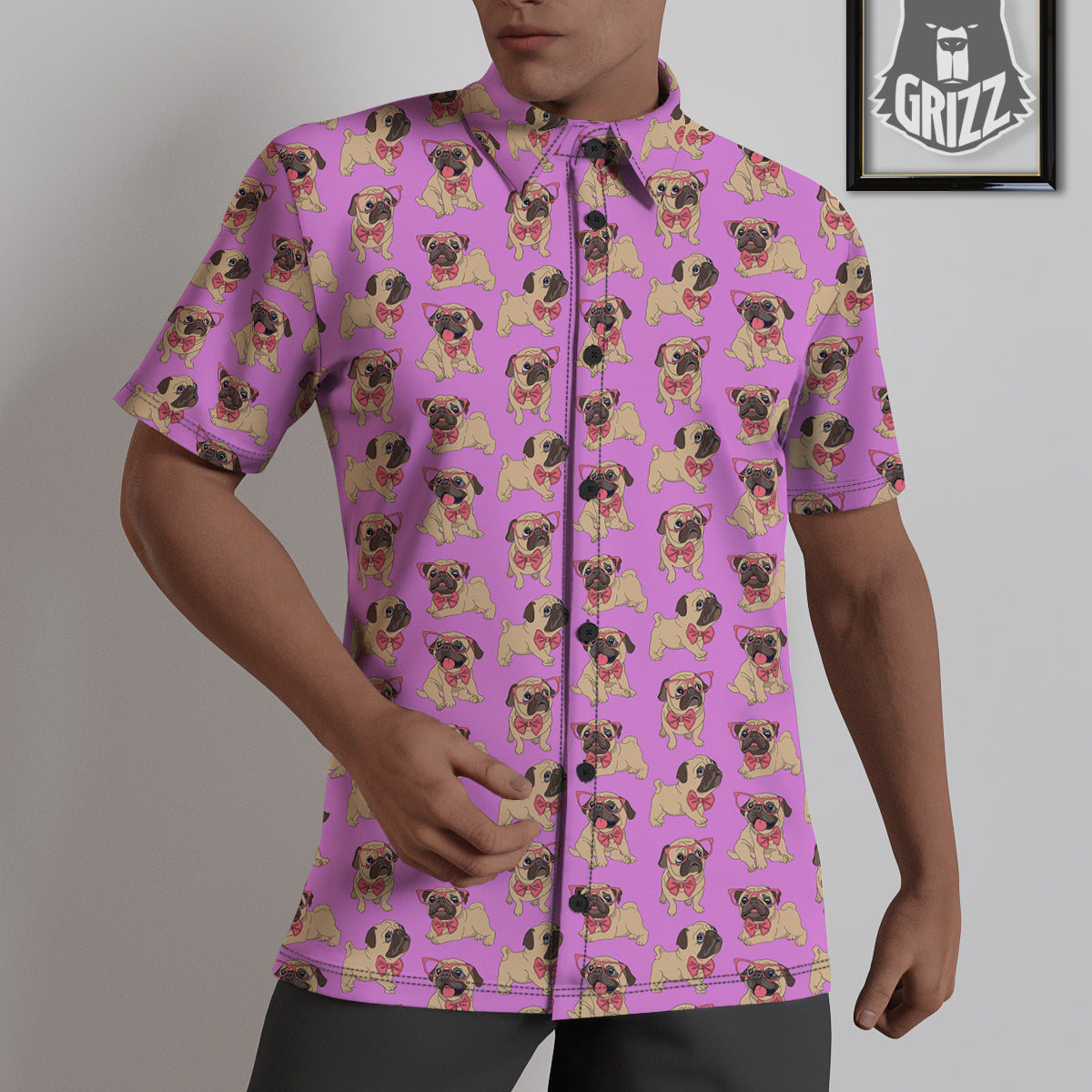 Pug Cute Print Pattern Untucked Shirts-grizzshop