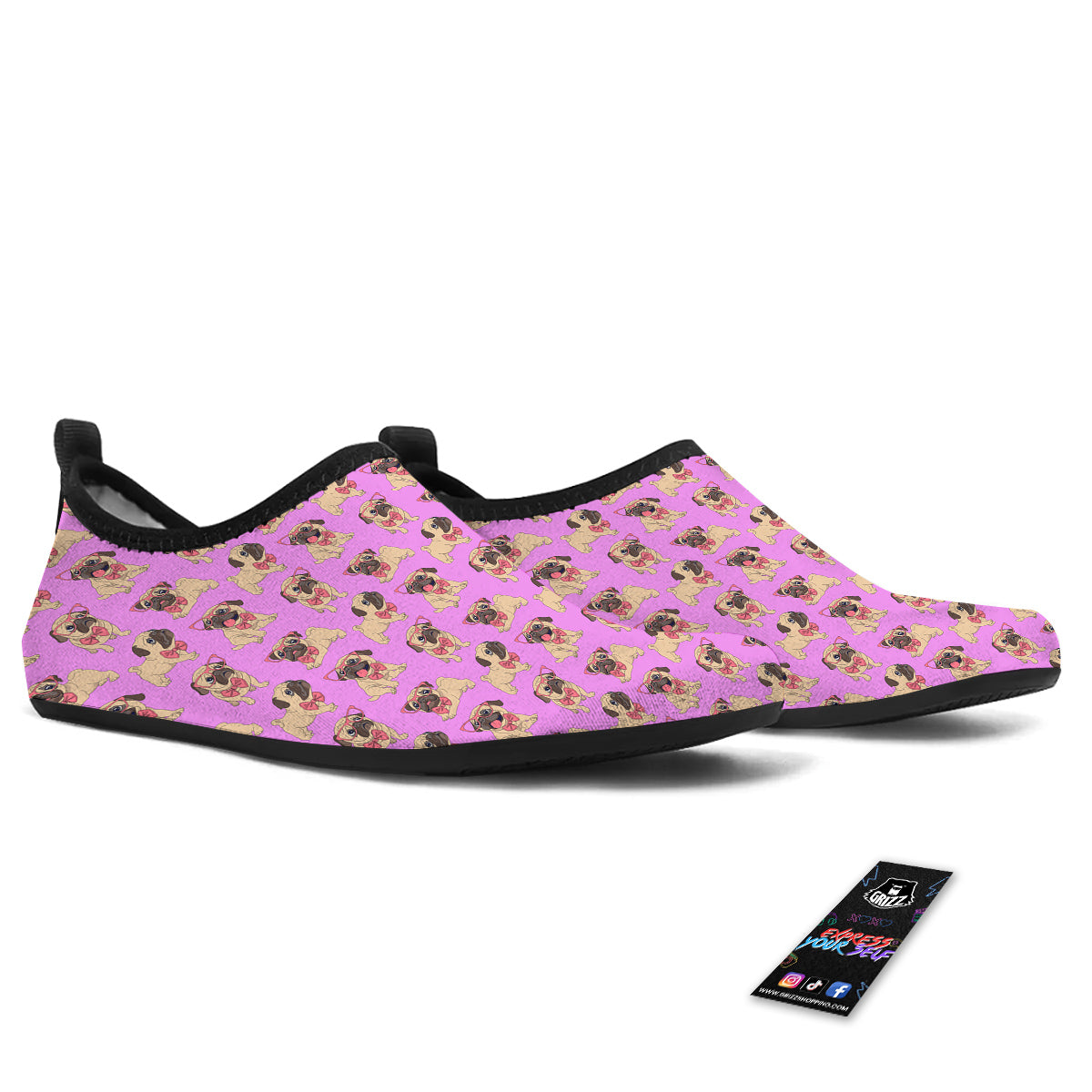 Pug Cute Print Pattern Water Shoes-grizzshop