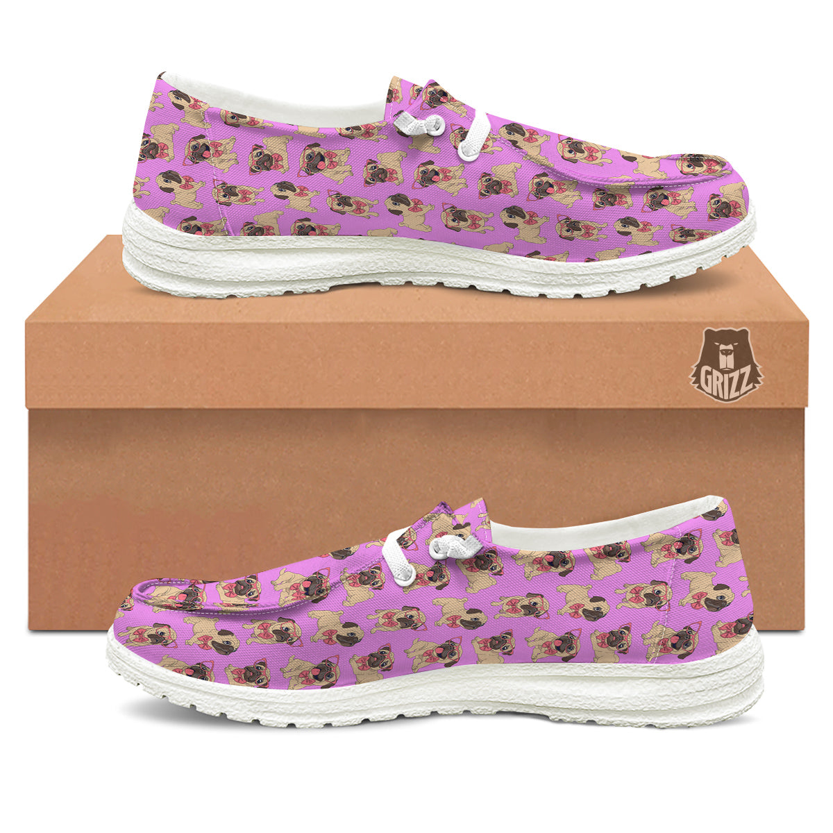 Pug Cute Print Pattern White Loafers-grizzshop
