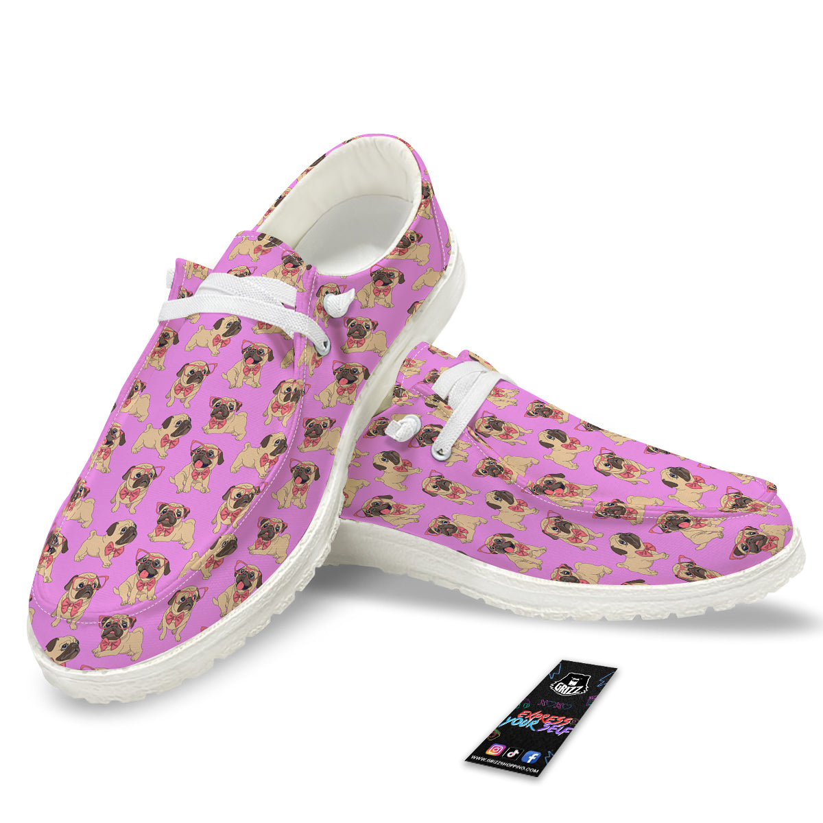 Pug Cute Print Pattern White Loafers-grizzshop