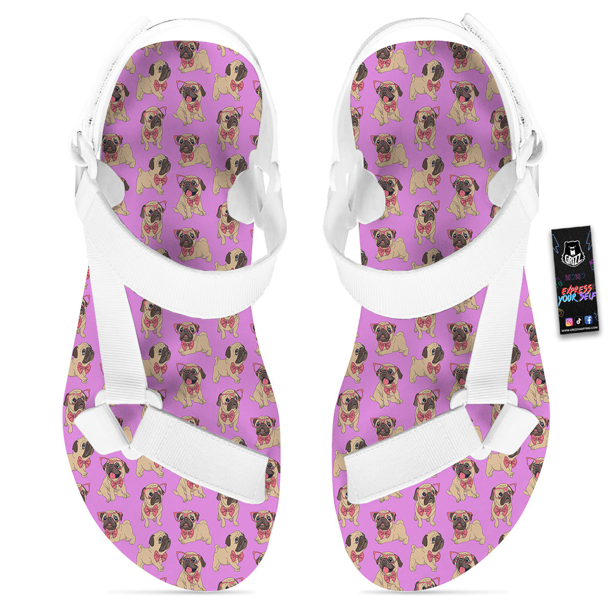 Pug Cute Print Pattern White Open Toe Sandals-grizzshop