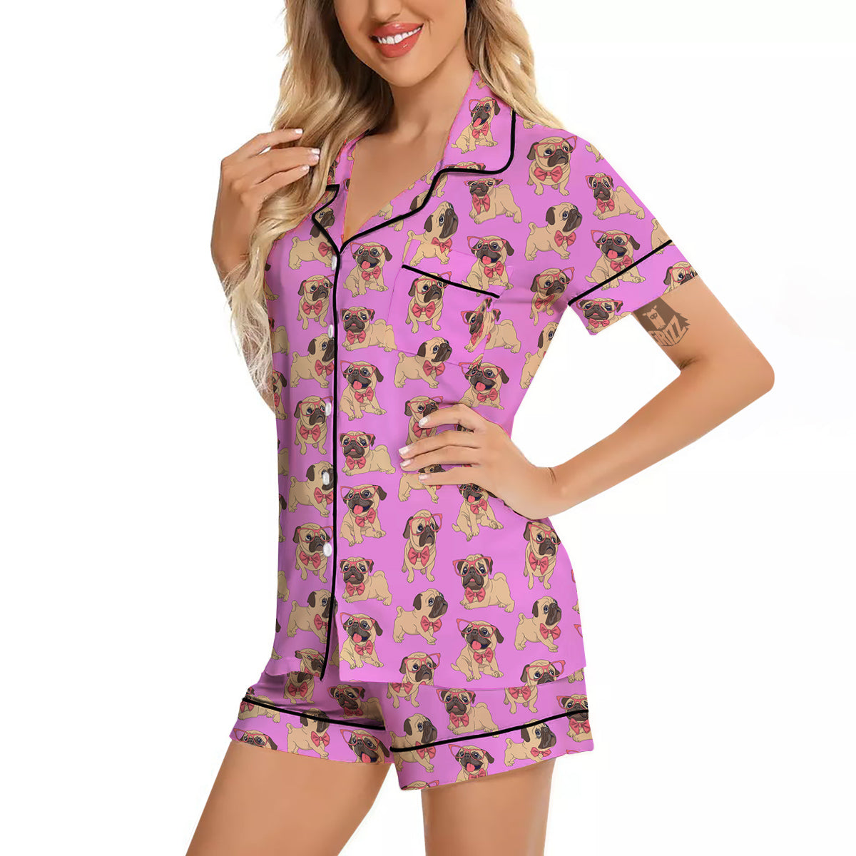 Pug Cute Print Pattern Women Silk Pajamas-grizzshop
