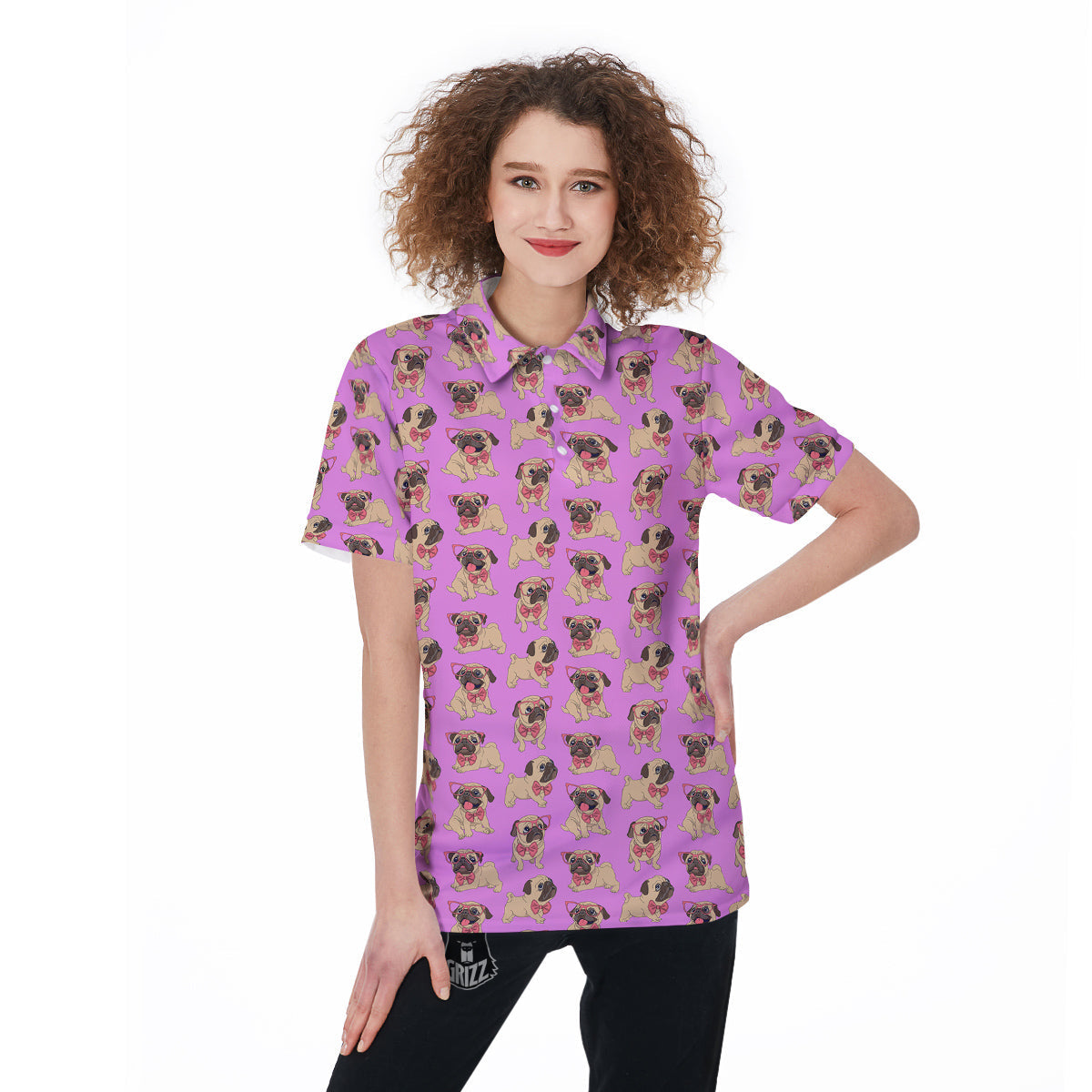 Pug Cute Print Pattern Women's Golf Shirts-grizzshop