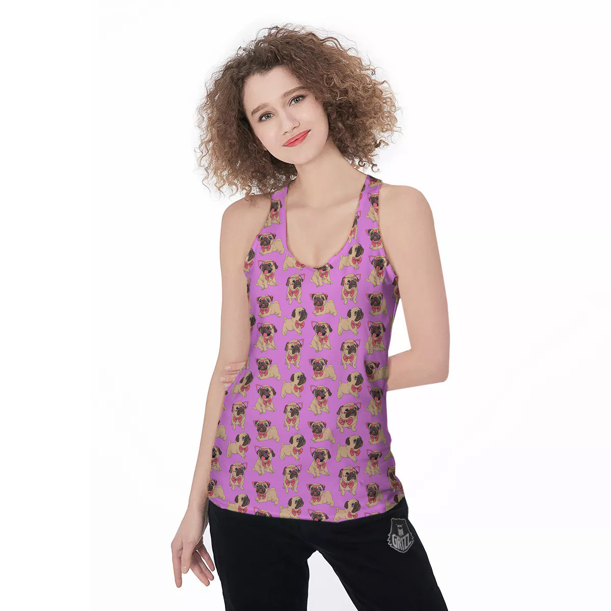 Pug Cute Print Pattern Women's Racerback Tank Top-grizzshop