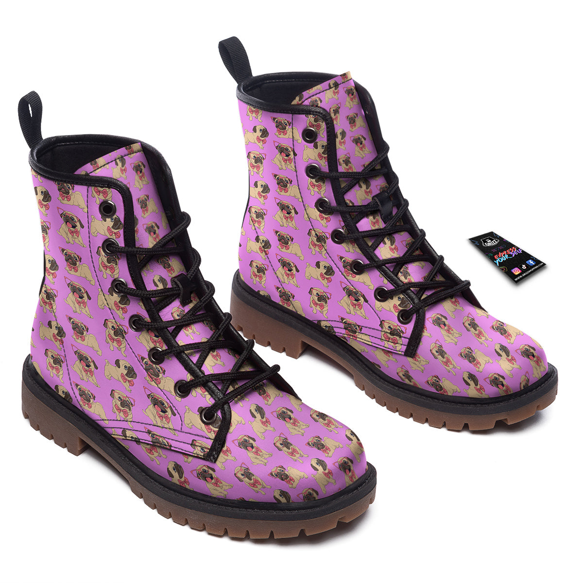 Pug Cute Print Pattern Work Boots-grizzshop