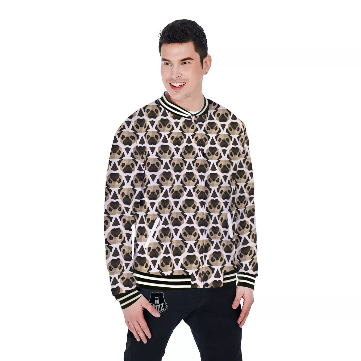 Pug Geometric Print Pattern Baseball Jacket-grizzshop