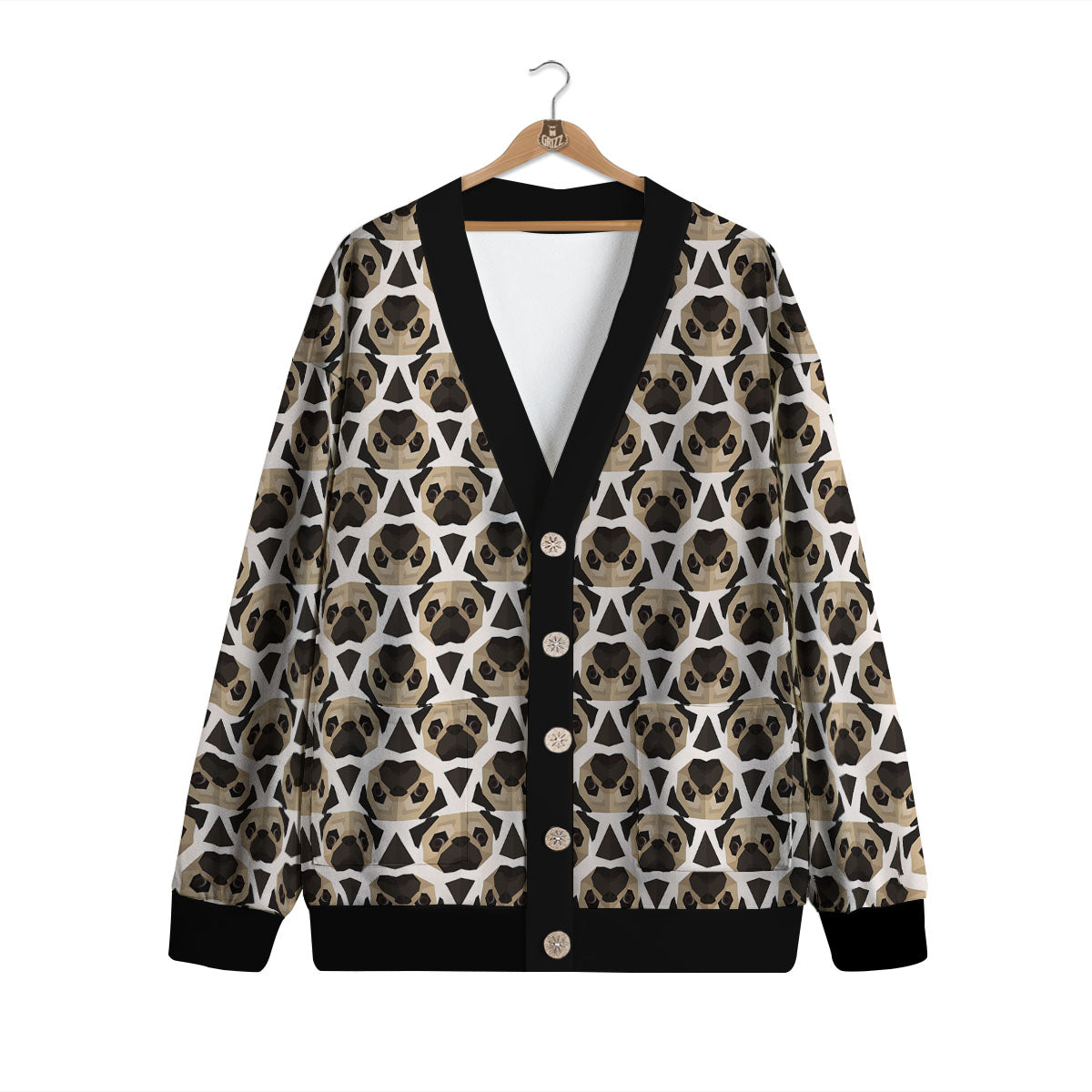 Pug Geometric Print Pattern Cardigan-grizzshop