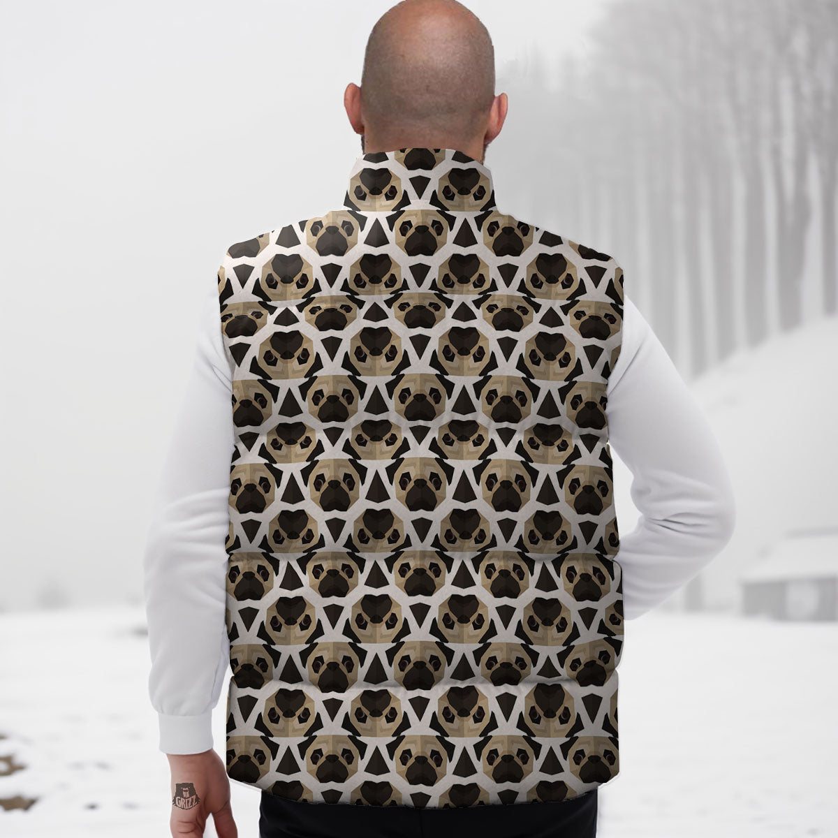 Pug Geometric Print Pattern Down Vest