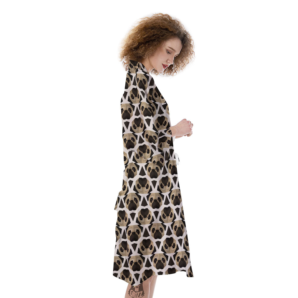 Pug Geometric Print Pattern Kimono-grizzshop