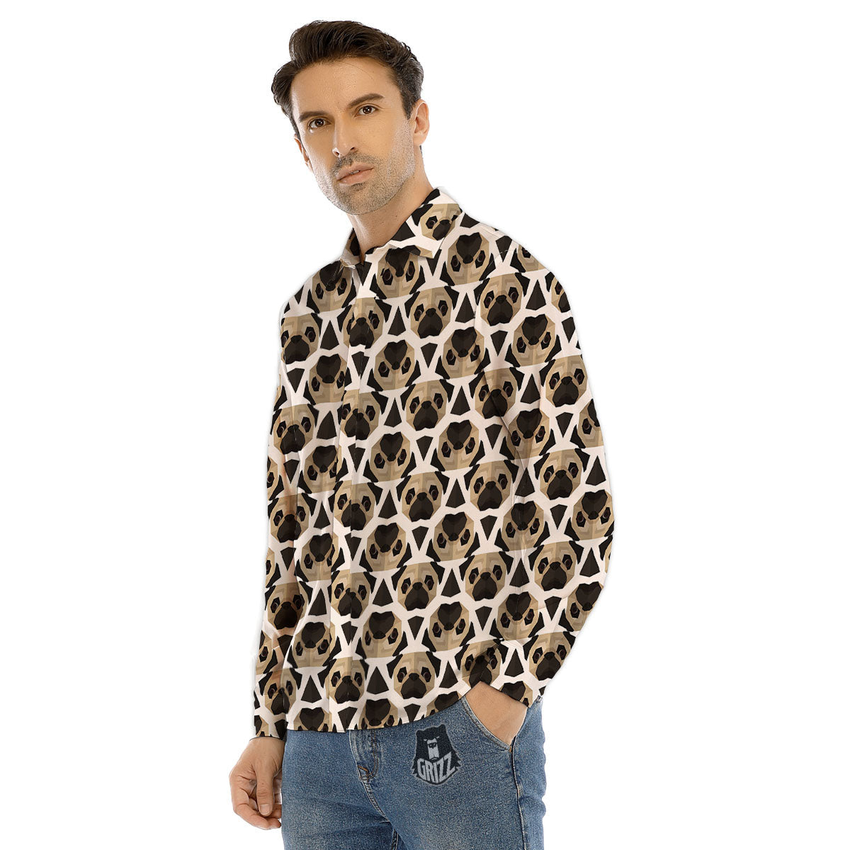 Pug Geometric Print Pattern Men's Dress Shirts-grizzshop