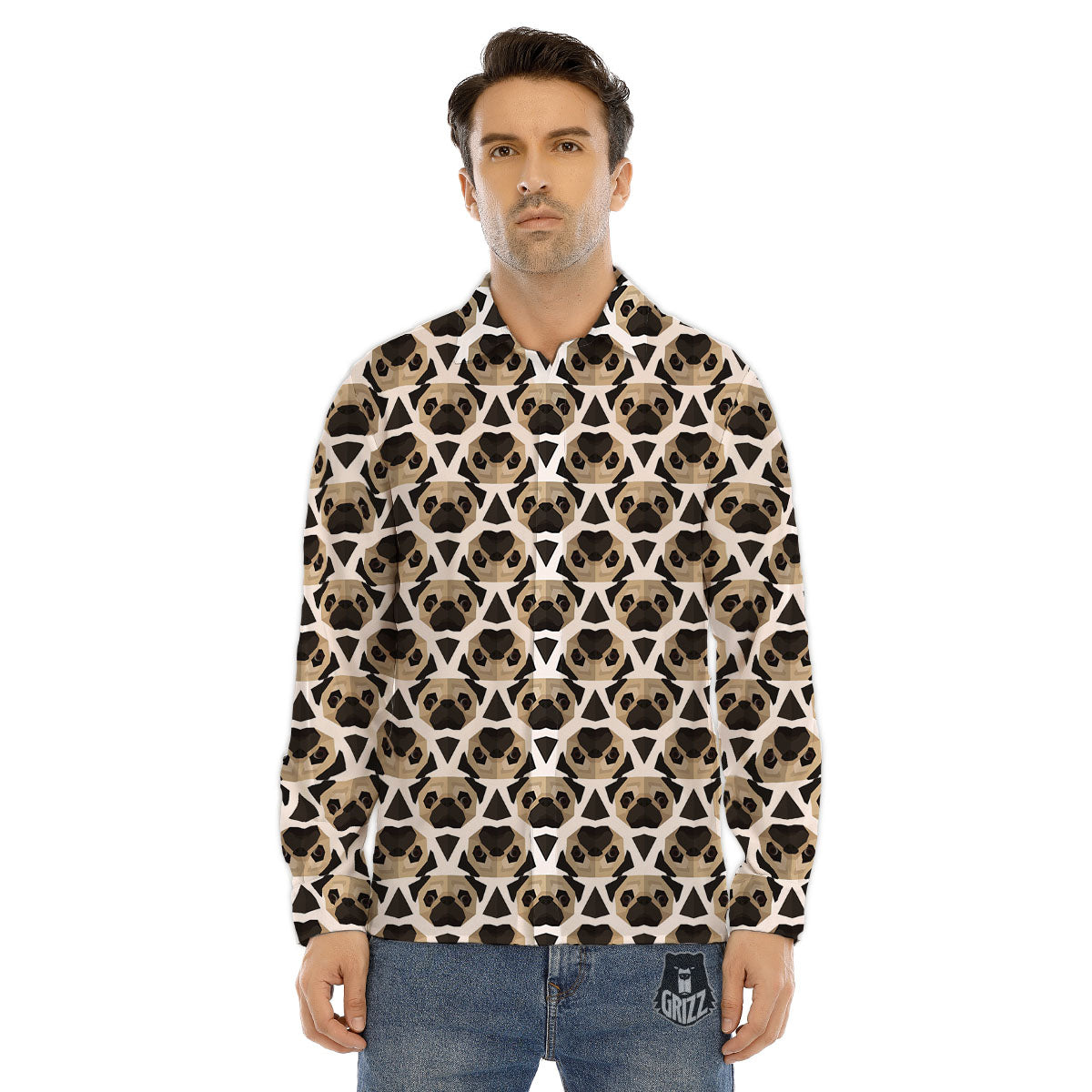 Pug Geometric Print Pattern Men's Dress Shirts-grizzshop
