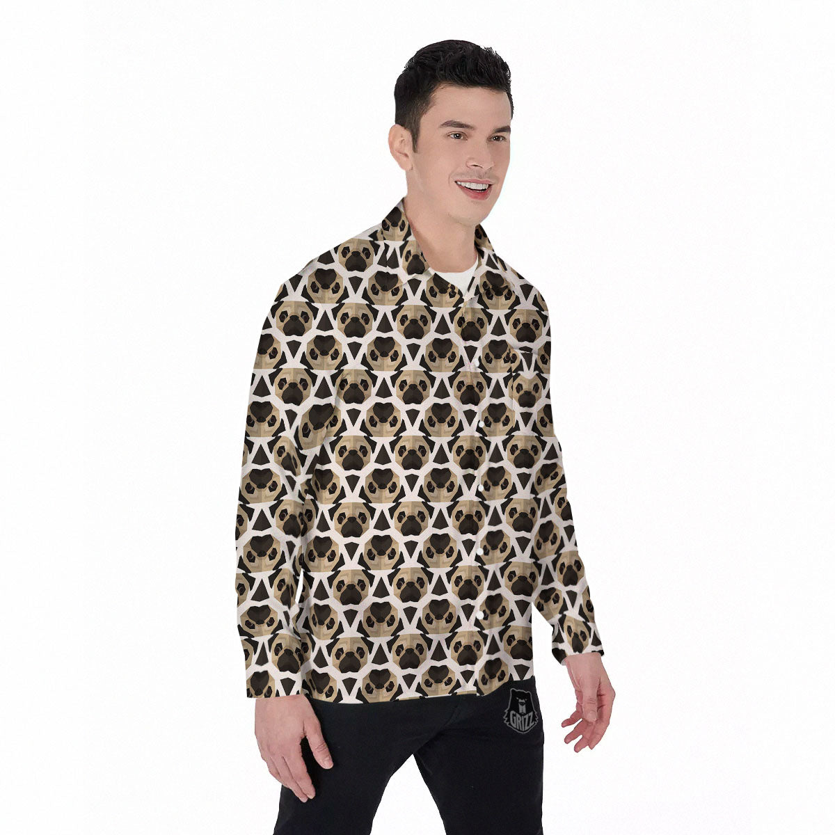Pug Geometric Print Pattern Men's Long Sleeve Shirts-grizzshop
