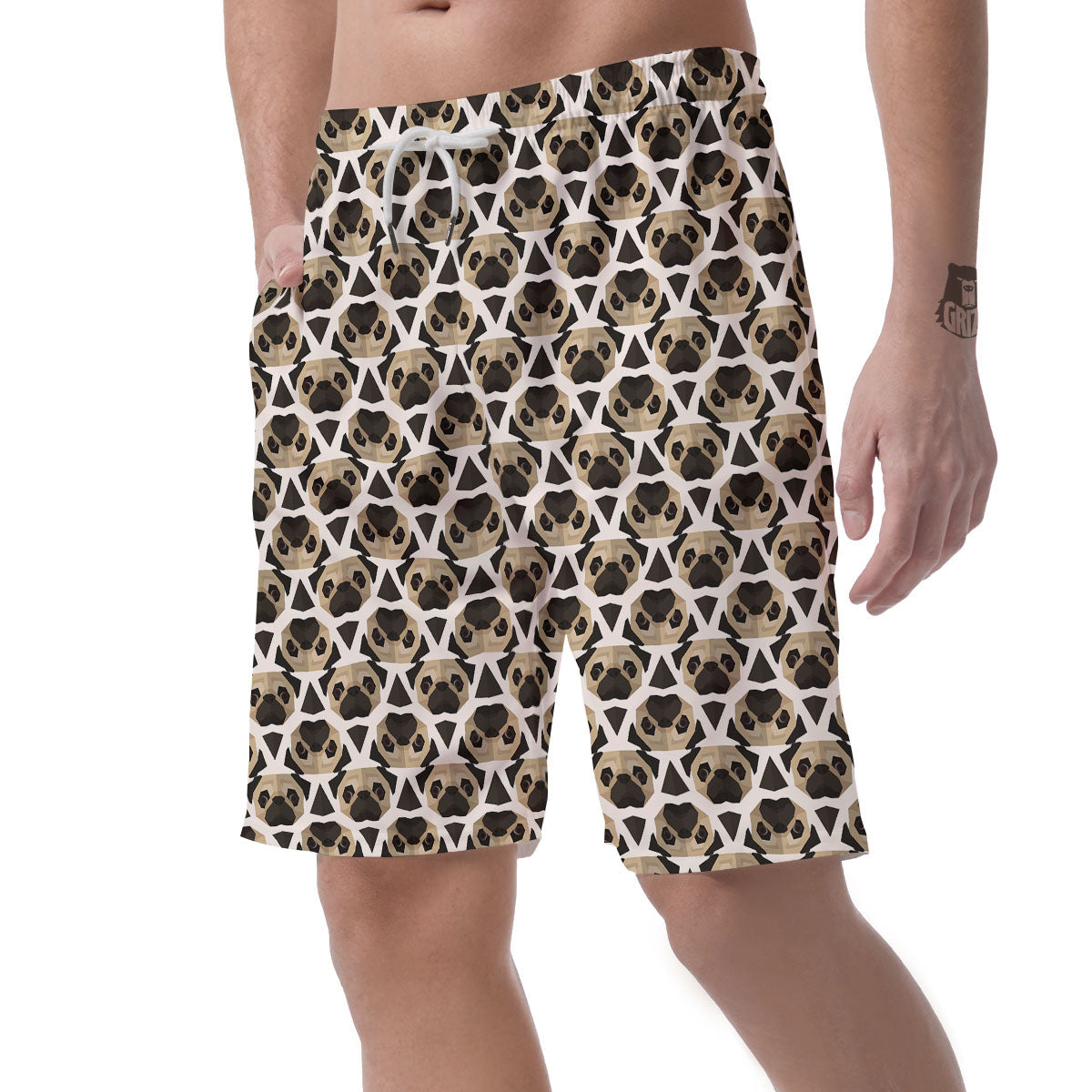 Pug Geometric Print Pattern Men's Shorts-grizzshop