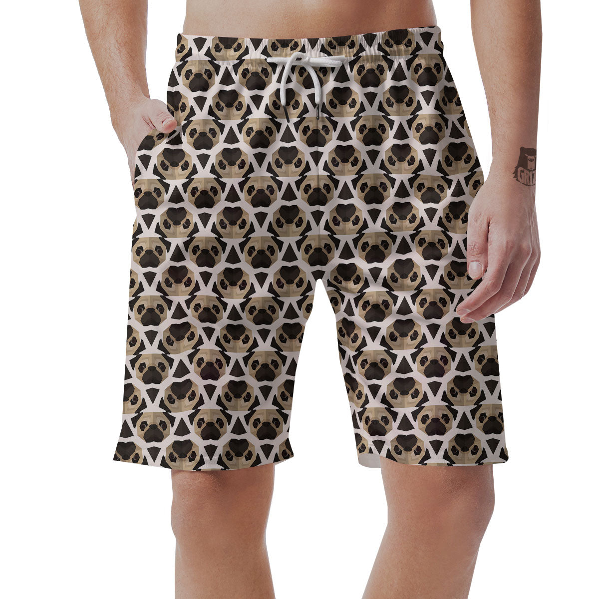 Pug Geometric Print Pattern Men's Shorts-grizzshop
