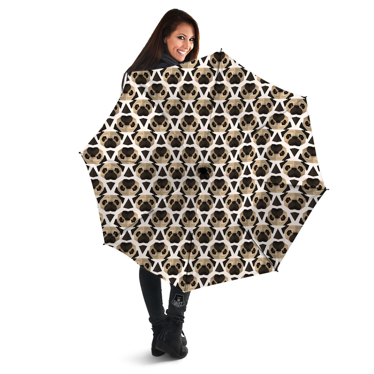 Pug Geometric Print Pattern Umbrella-grizzshop