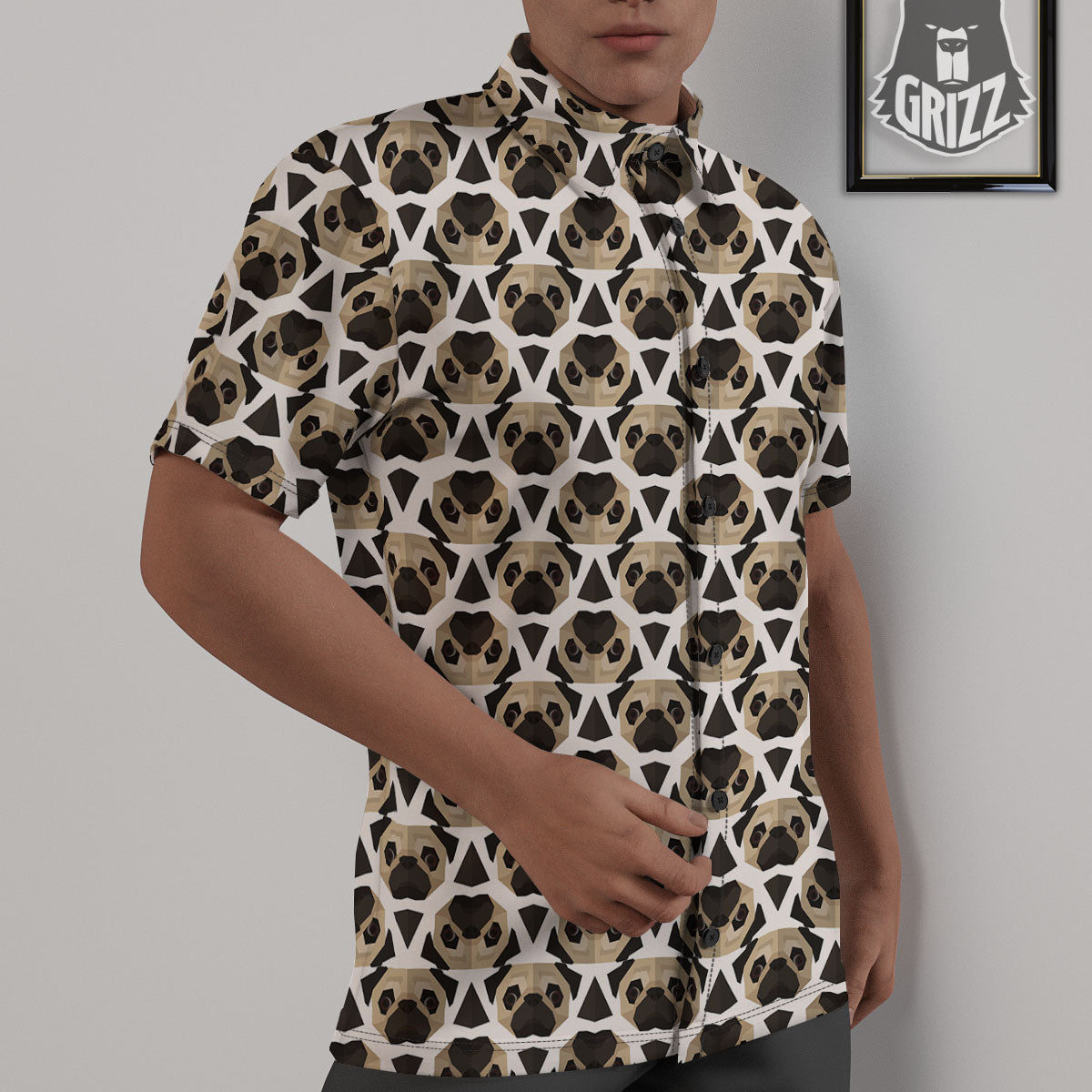 Pug Geometric Print Pattern Untucked Shirts-grizzshop