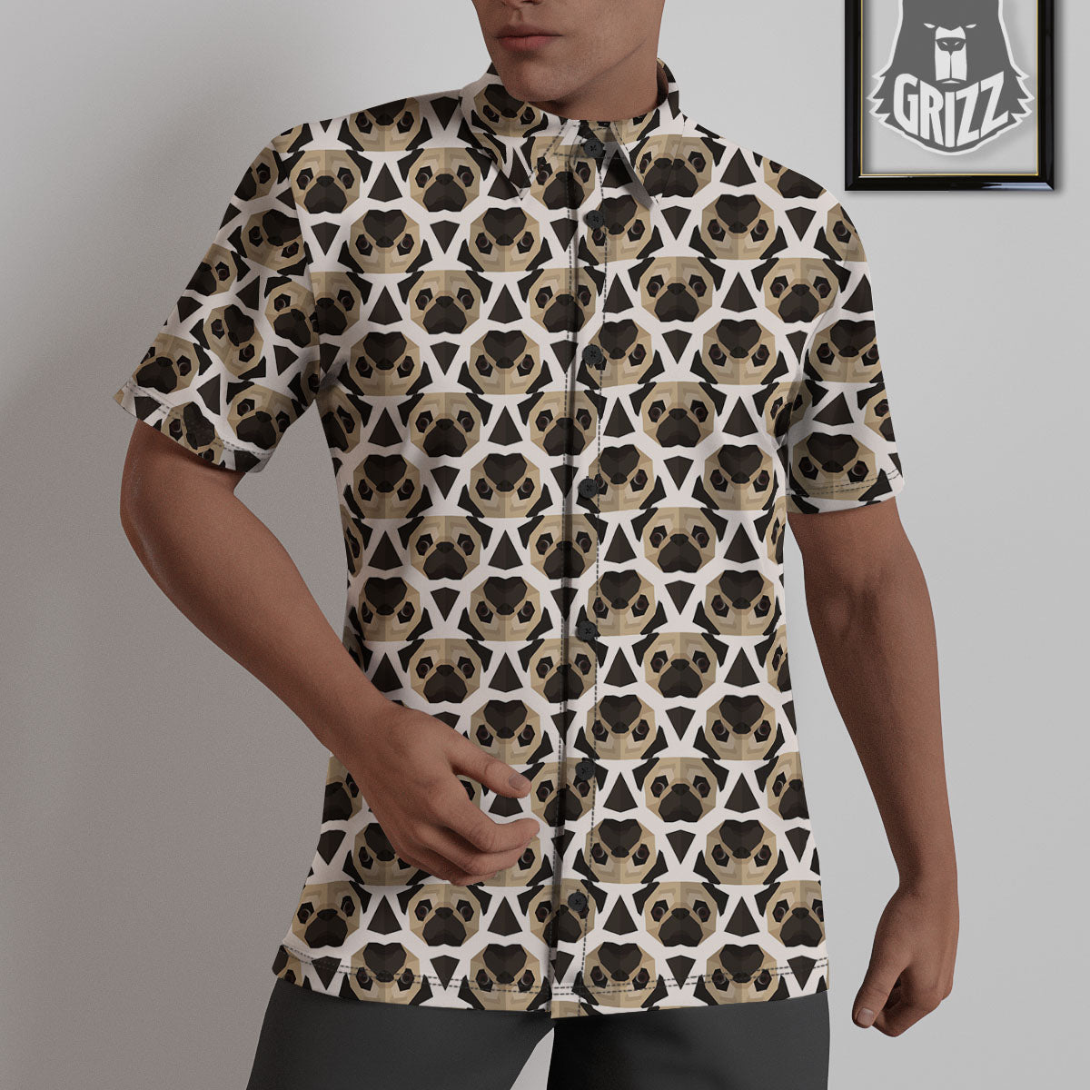 Pug Geometric Print Pattern Untucked Shirts-grizzshop