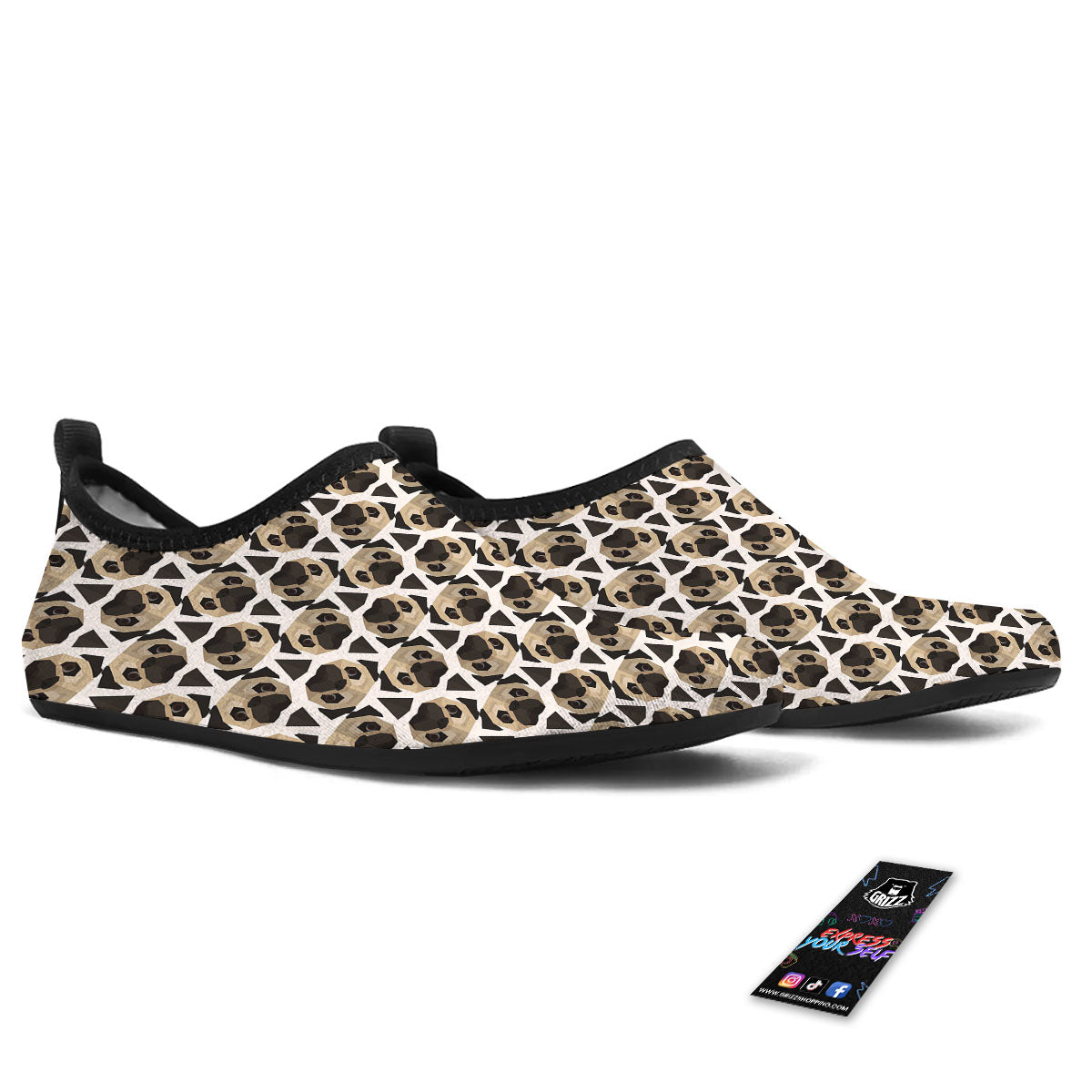 Pug Geometric Print Pattern Water Shoes-grizzshop