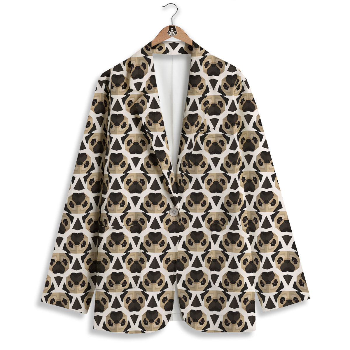 Pug Geometric Print Pattern Women's Blazer-grizzshop