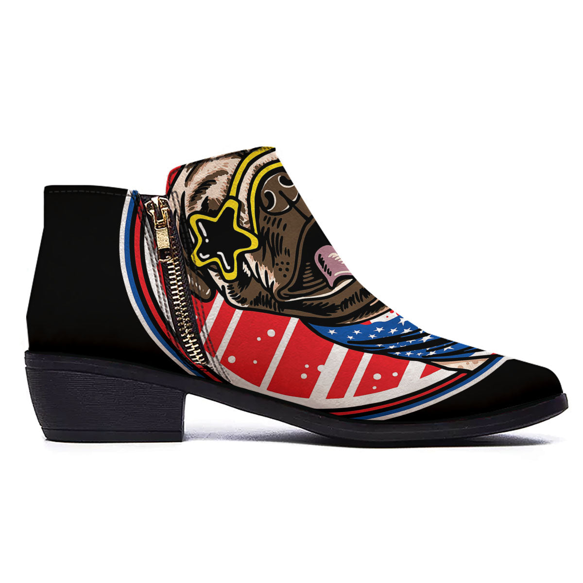 Pug Hipster Print Ankle Boots-grizzshop