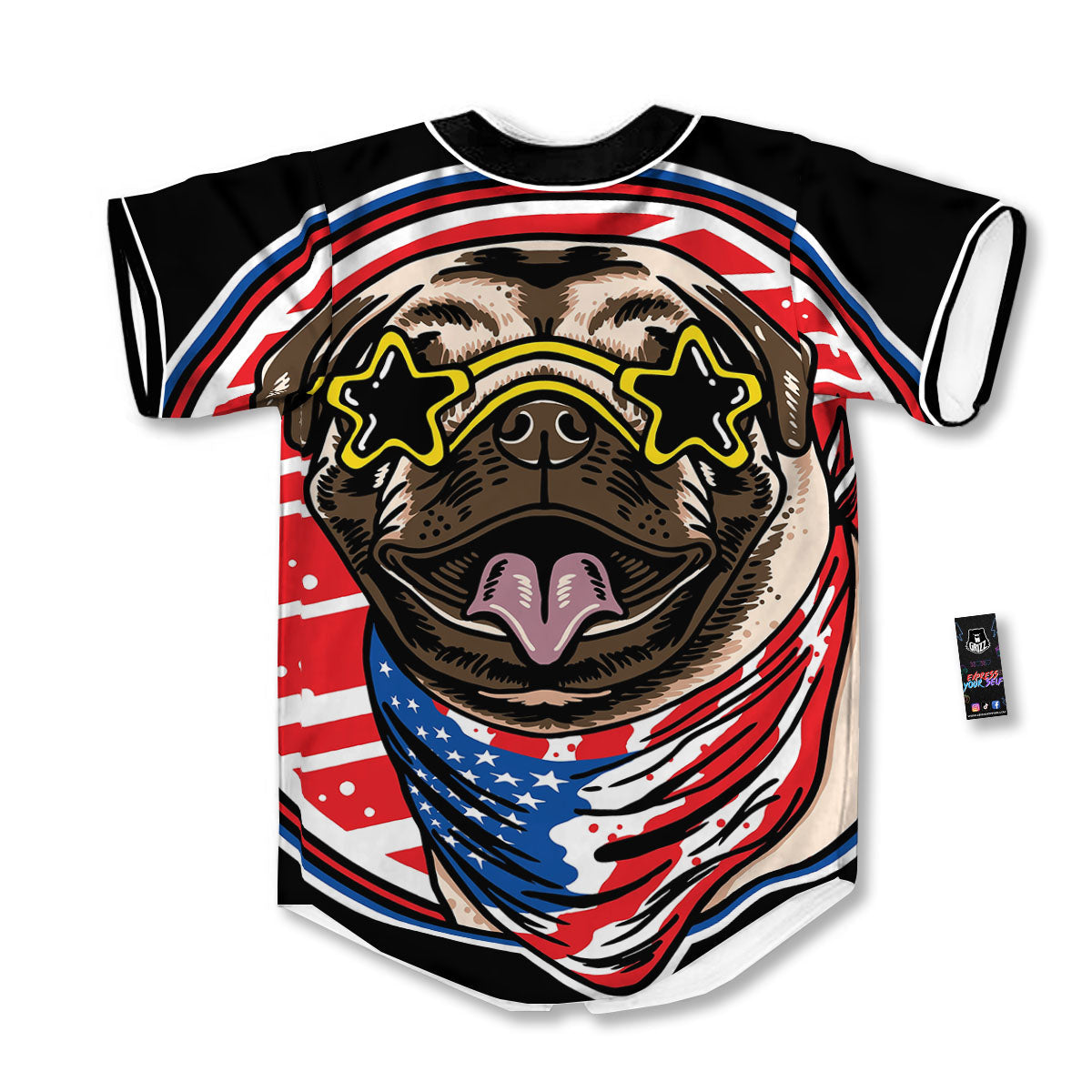 Pug Hipster Print Baseball Jersey-grizzshop