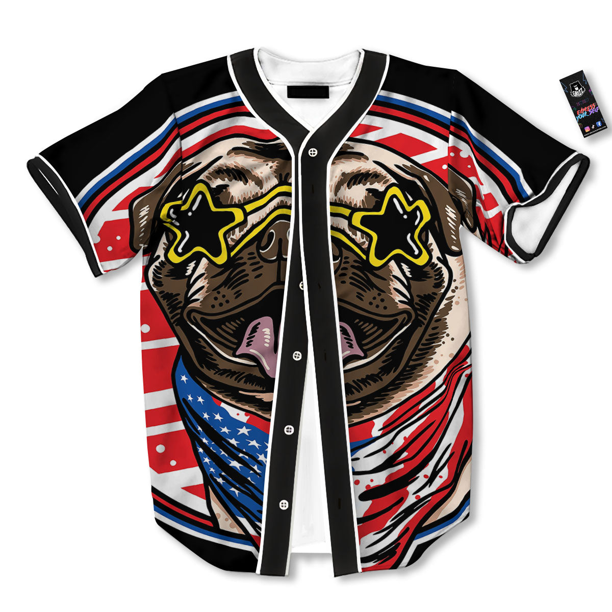 Pug Hipster Print Baseball Jersey-grizzshop