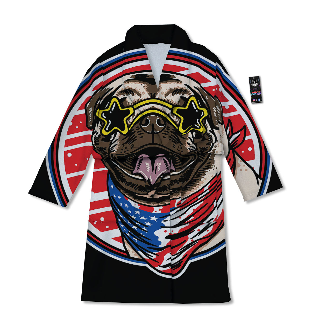 Pug Hipster Print Bathrobe-grizzshop